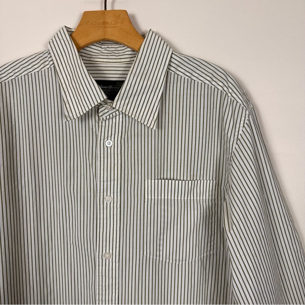 White + Green Striped Button Shirt